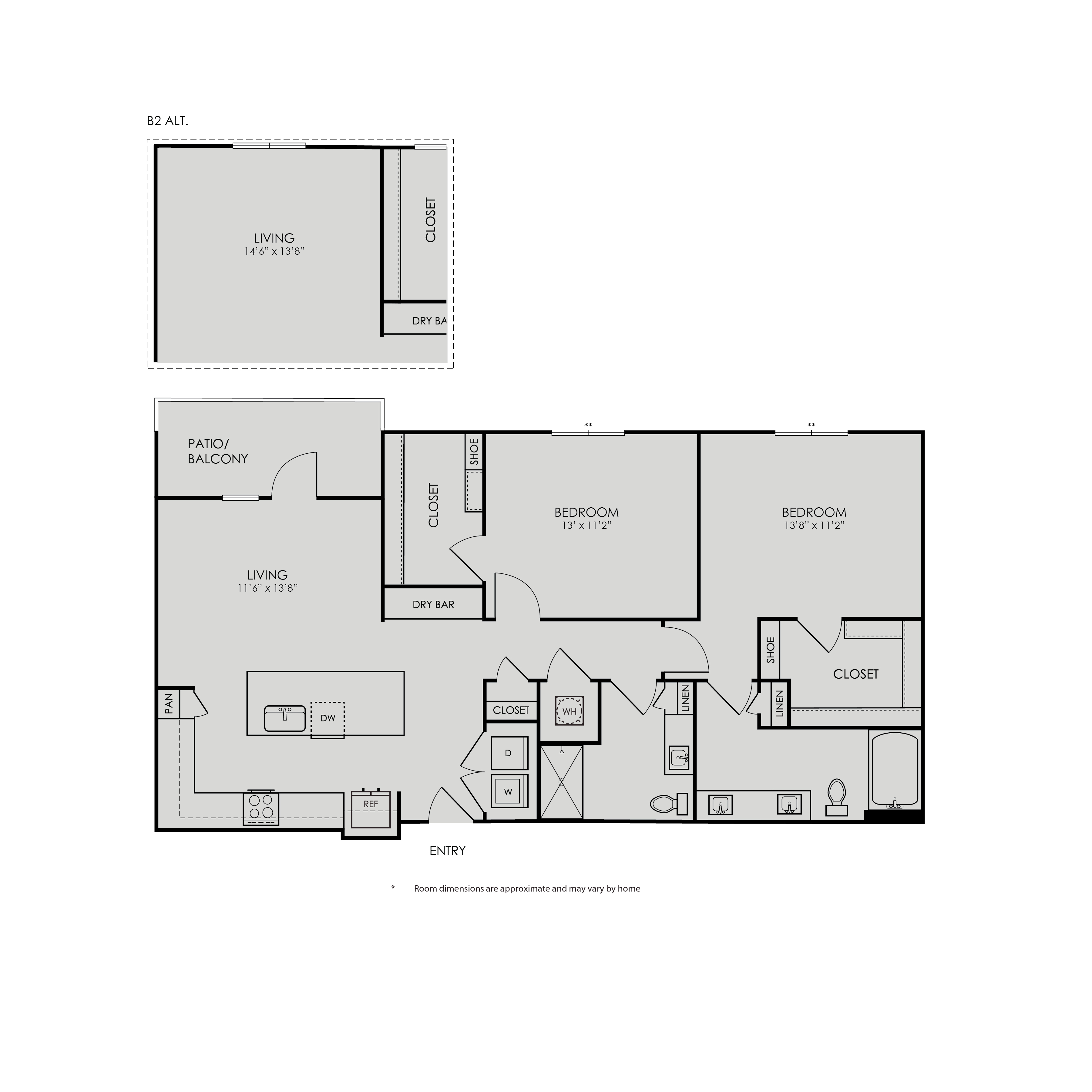 Floor plan for 2 beds, 2 baths, 1198 sqft